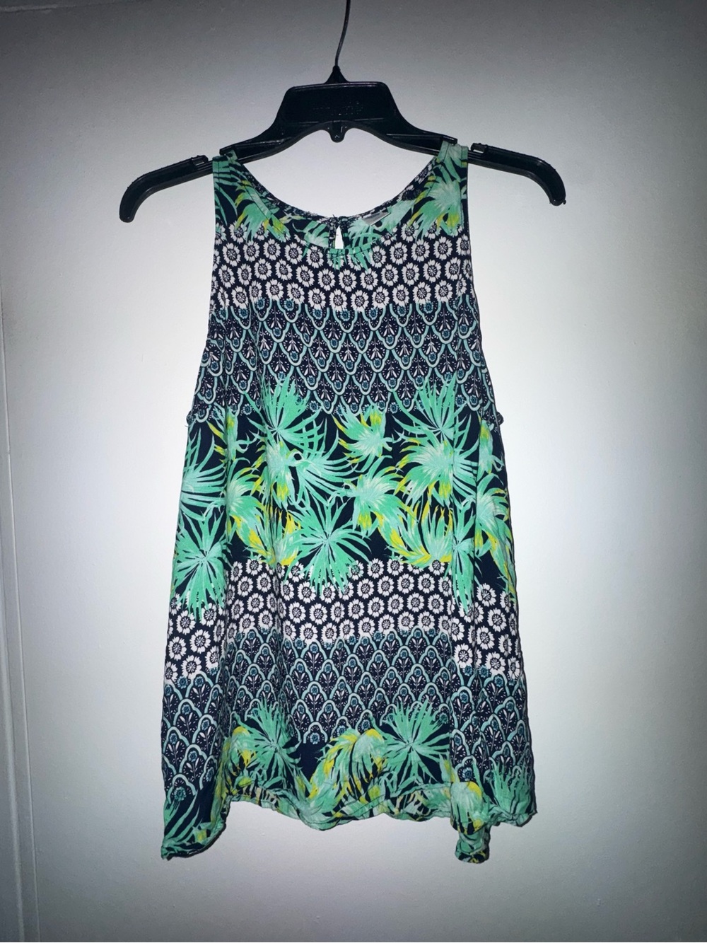 Old Navy Green and Navy Tropical Print Tank Camisole